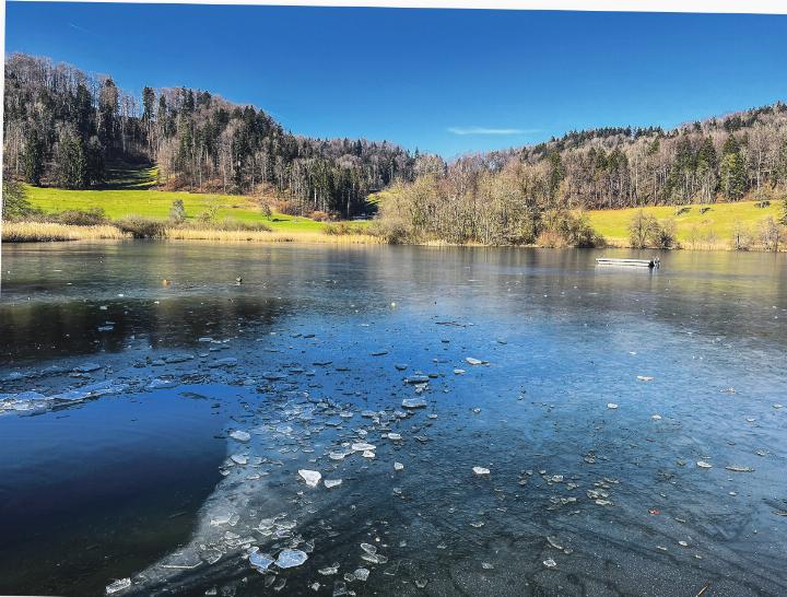 Bichelsee – mit einem «Loch» für die zähen Winterschwimmer. Leserbild: Irene Hess, Aadorf