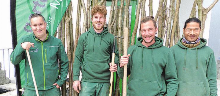 Das sympathische Garten Meyer Team mit Patrick Meyer, Philipp Meier, Robin Waldvogel und Joël Roth (von links). Bild: Kurt Lichtensteiger