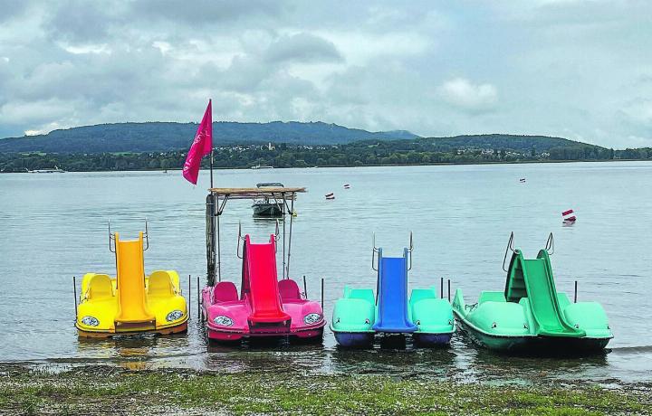 Ein Farbtupfer im grauen Herbst: Boote vor der Insel Reichenau. Leserbild: Irene Hess, Aadorf