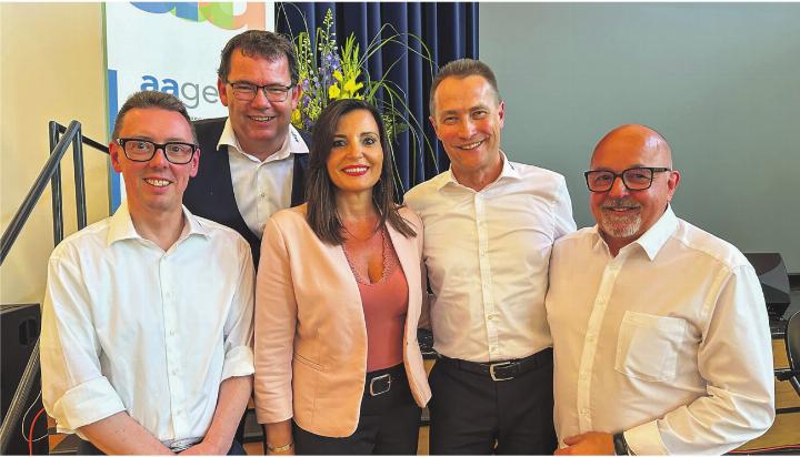 Die wiedergewählte Aagena-Verwaltung: Peter Baumgartner, Adrian Frank, Emanuela Manzari, Marco della Rosa und Andreas Marti (von links). Bild: zvg