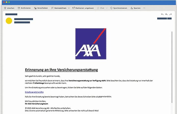 Screenshot der betrügerischen E-Mail.   Bild: Cybercrimepolice