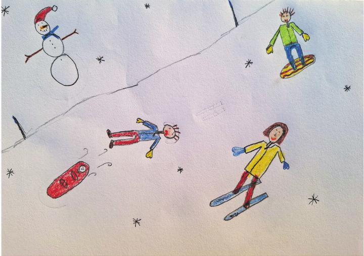 Schülerinnen und Schüler zeichneten ihre Eindrücke vom Schneetag.