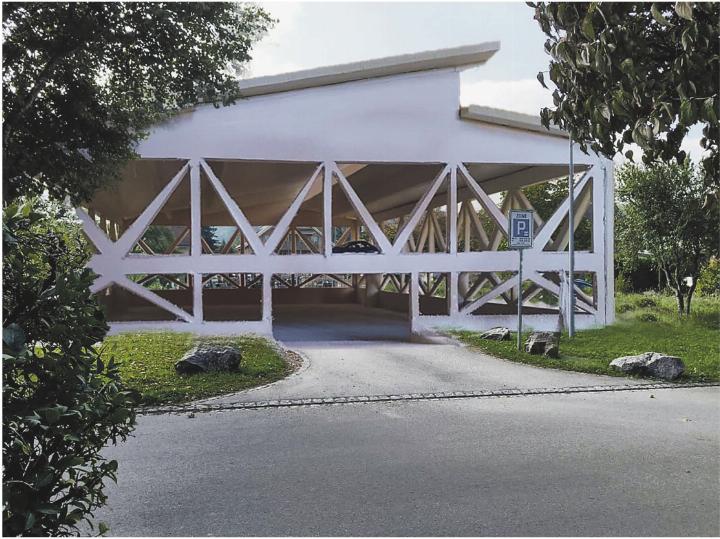 Eine Montage des möglichen Parkhauses Breiti auf dem jetzigen Breiti-Parkplatz an der Äusseren Obergasse. Bild: zVg