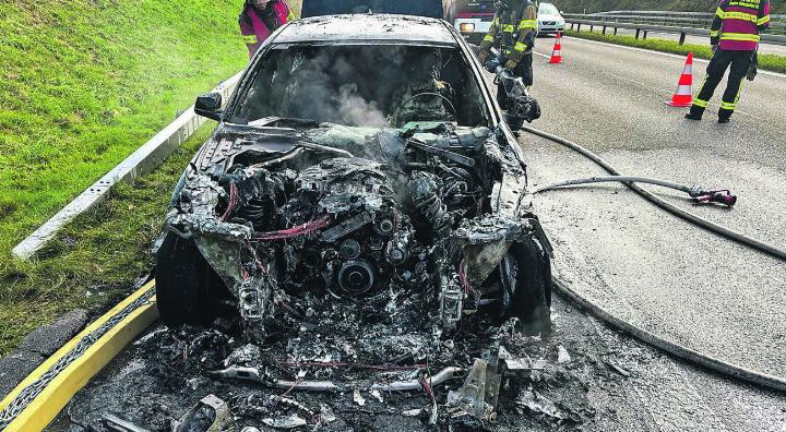 Beim Fahrzeugbrand bei Sirnach am Sonntag wurde niemand verletzt. Bild: zVg