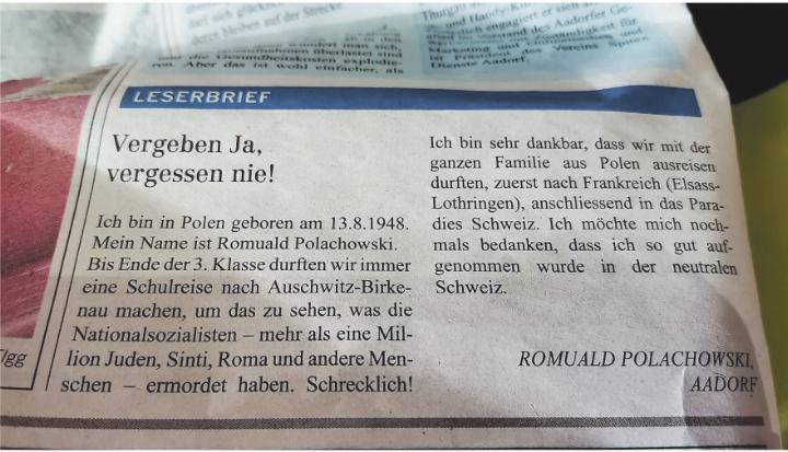 Der Leserbrief, den Romuald Polachowski dieser Zeitung schickte.