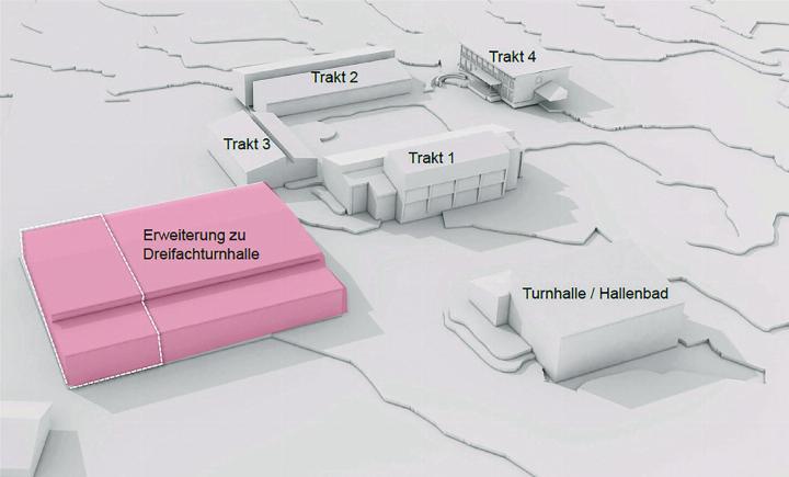 Visualisierung der geplanten Dreifachturnhalle Im See. Grafik: zvg