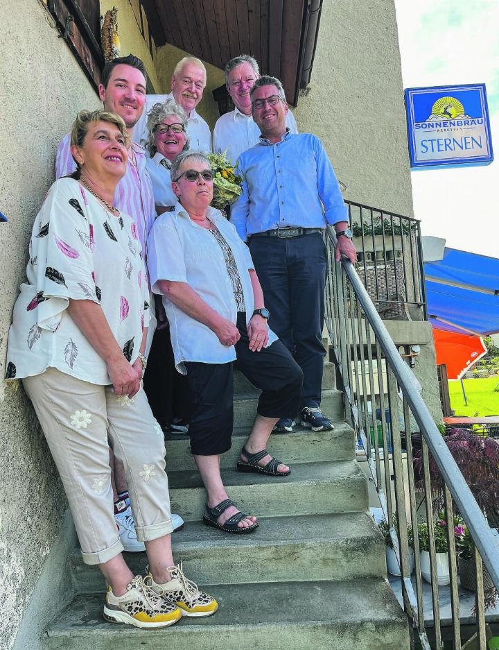 Trotz allem zuversichtlich (von links): Evelyne Büchi, Börni Ackermann, Heidi Bärlocher (vorne), Manuel Wirz, Ruedi Bartel, Bernhard Bieri, Stefan Mühlemann (hinten). Bild: Peter Mesmer