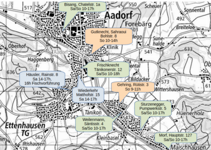 Plan der offenen Gärten. Bild: Copyright Kartendaten: Swisstopo