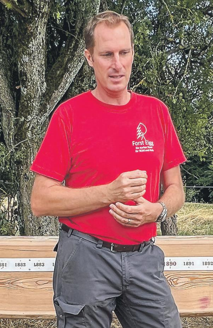 Chrigel Schaerer, Betriebsleiter Forst Elgg, erläutert die Entstehungsgeschichte des Bänklis. Chrigel Schaerer, Betriebsleiter Forst Elgg, erläutert die Entstehungsgeschichte des Bänklis.